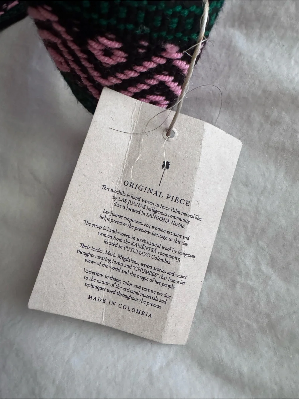 Johanna Ortiz Green Woven Crossbody Bottle Bag with Pink Black Strap